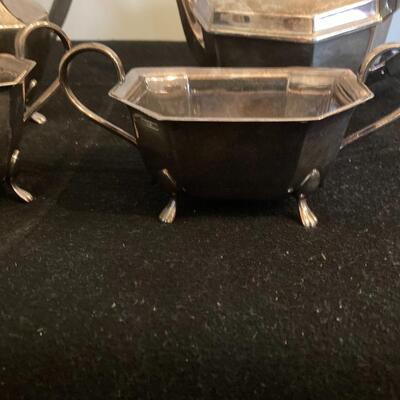 Sheffield England EPNS A1 Silver Tea Set Ebony Trim Coffee Tea 4pc