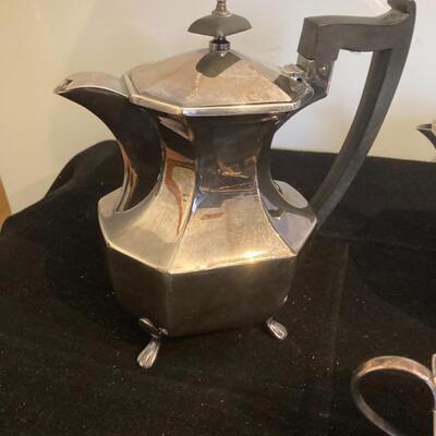 Sheffield England EPNS A1 Silver Tea Set Ebony Trim Coffee Tea 4pc