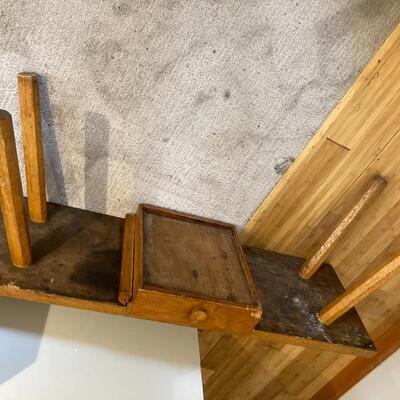 Primitive Oak Bench Style Coffee Table with Drawer