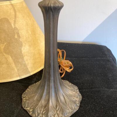 Antique Bronzed Metal Lamp Base with Shade. Re-wired and working