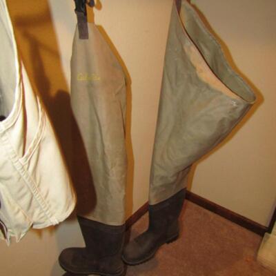 LOT 49  FISHING VEST AND HIP WADERS