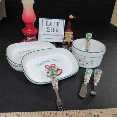Lot of Pfaltzgraff Winterberry and Santa Figure and Candle
