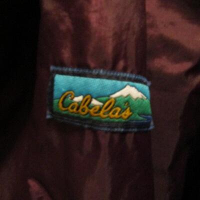 LOT 63  MEN'S CABELA'S LINED JACKET WITH HOOD AND LIKE NEW BOOTS
