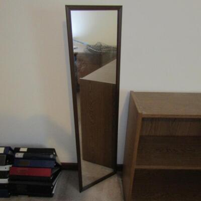 LOT 64  TWO SHELF BOOKCASE AND FULL LENGTH WALL MIRROR