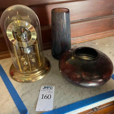 Glass Dome Clock and Vases