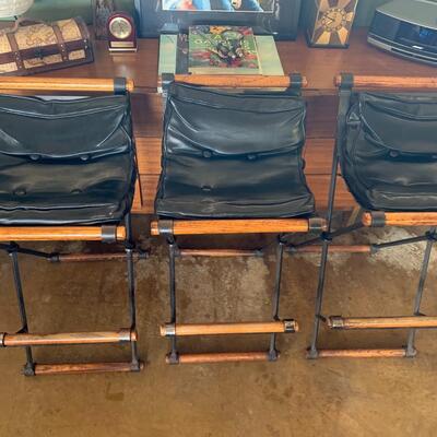 Fabulous MCM Leather/Wood Barstools