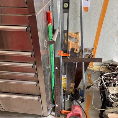 Level, Hand Saws, Framing Square, Sawzall, Clamp