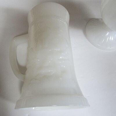 2 Milk Glass Pieces and Garfield Mug