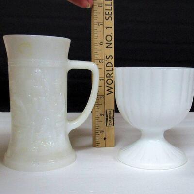 2 Milk Glass Pieces and Garfield Mug