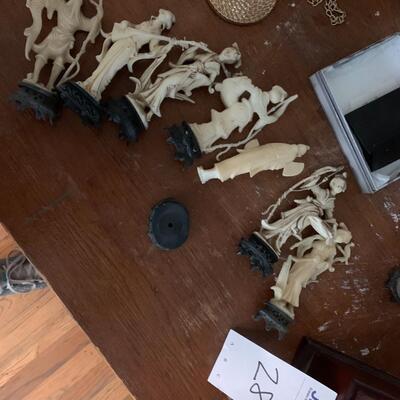 Asian figurines, oil lamp and more