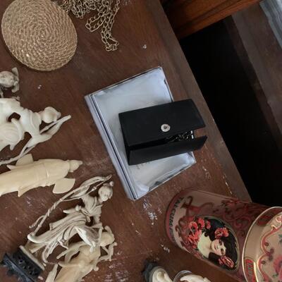 Asian figurines, oil lamp and more