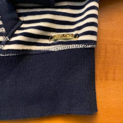 Calvin Klein navy and white stripe velour? warm up jacket hoodie M Performance Quick dry