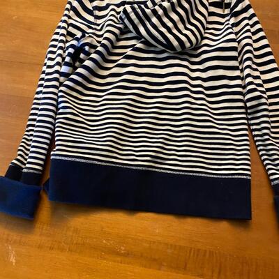 Calvin Klein navy and white stripe velour? warm up jacket hoodie M Performance Quick dry