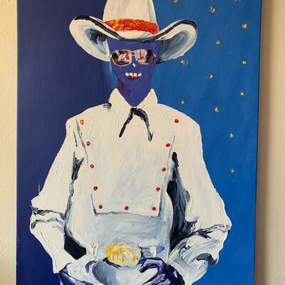 Midnight Cowboy by Doug Moore Original Oil on Canvas - Model is the famous Clarence 