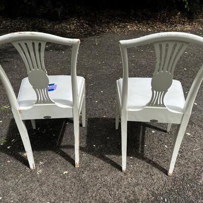 2 White Wood Chairs