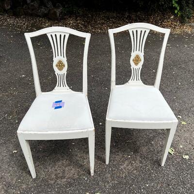 2 White Wood Chairs