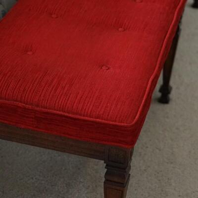 EXCELLENT BENCH WOOD TURNED WITH RED TONE TUFT CUSHION 59