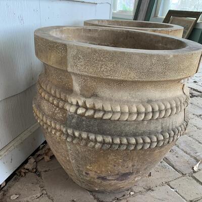 Pair of old concrete planters pots  Very heavy