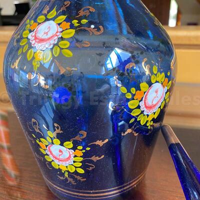 Persian painted Cobalt Blue glass decanters 