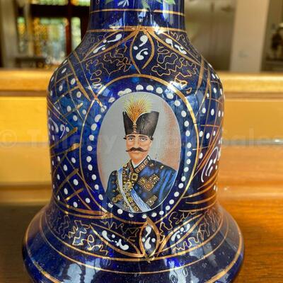 Persian painted Cobalt Blue glass decanters 
