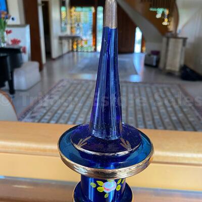 Persian painted Cobalt Blue glass decanters 