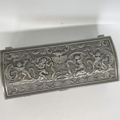New in box pewter look jewelry casket
