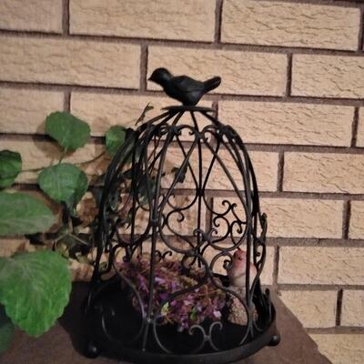 LOT 59 FAUX PLANT AND A IRON BIRD CAGE