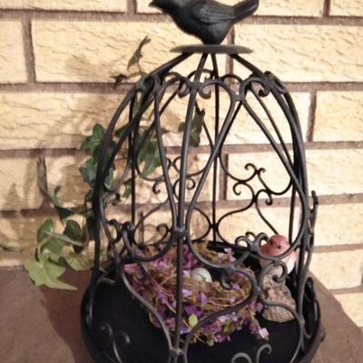 LOT 59 FAUX PLANT AND A IRON BIRD CAGE