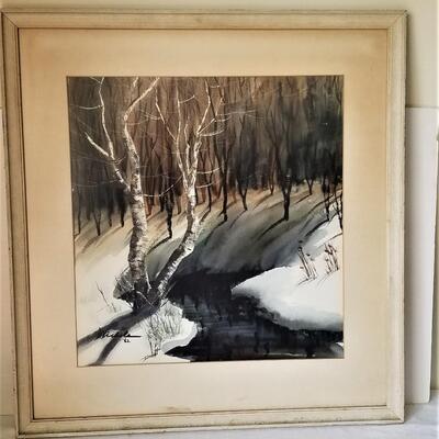 Lot #123  Original Watercolor - "Winter Woods" - MidCentury