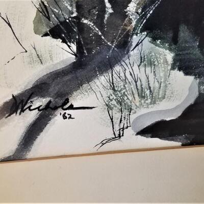 Lot #123  Original Watercolor - "Winter Woods" - MidCentury
