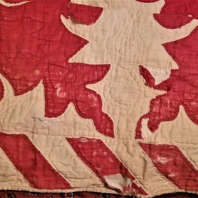 Lot #136  Vintage Hand Sewn Cotton Quilt - Red/White