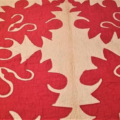 Lot #136  Vintage Hand Sewn Cotton Quilt - Red/White