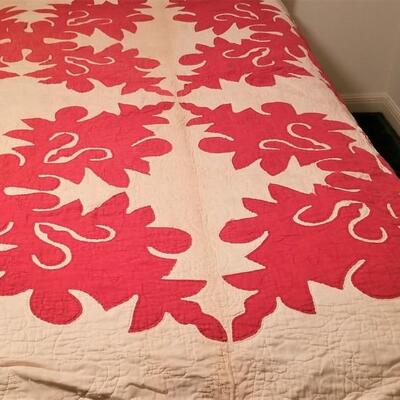 Lot #136  Vintage Hand Sewn Cotton Quilt - Red/White