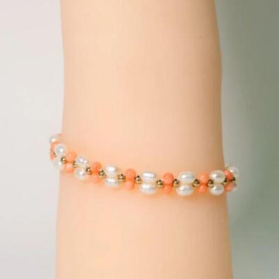 14k Yellow Gold Coral & Pearl Bracelet