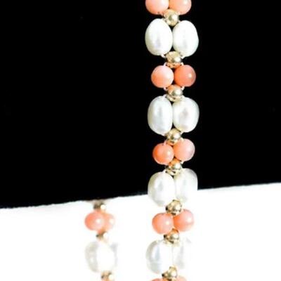 14k Yellow Gold Coral & Pearl Bracelet