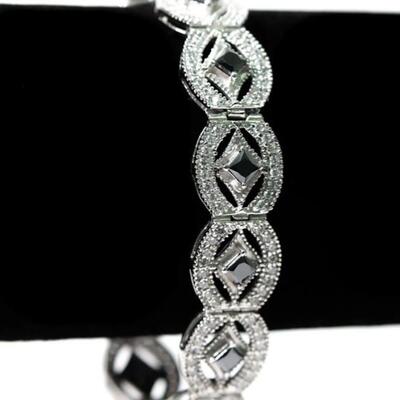 Sterling Bracelet w/11 cts Black & White Diamonds