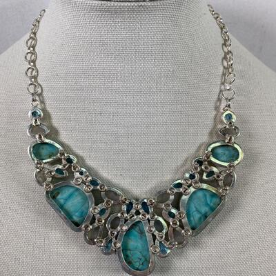 Sterling Chunky Turquoise & Moonstone Necklace