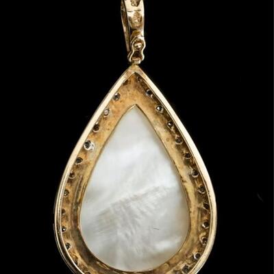14k YG Pearl & Diamond Pendant Necklace