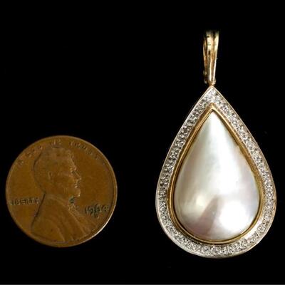 14k YG Pearl & Diamond Pendant Necklace