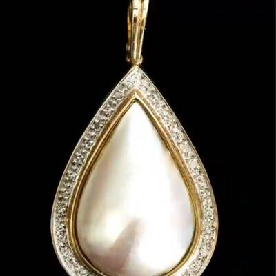 14k YG Pearl & Diamond Pendant Necklace
