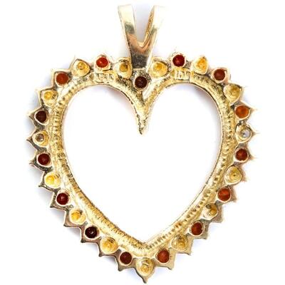 14k/10k YG Diamond & Garnet Heart Pendant Necklace