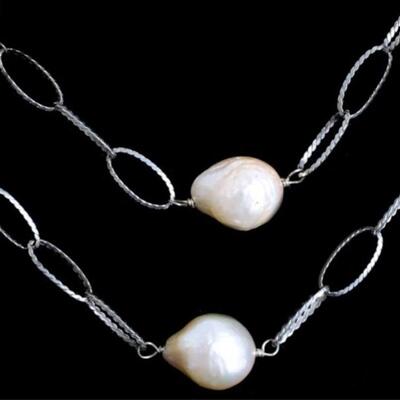 Sterling Double Strand Baroque Pearl Necklace