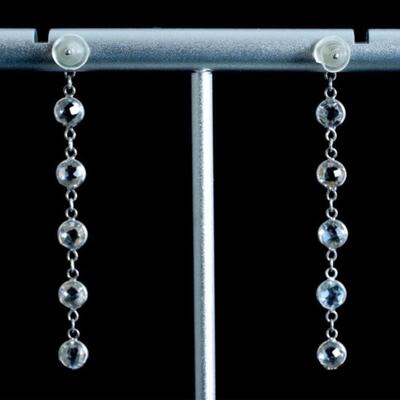 Pair, 10k White Gold & White Topaz Earrings