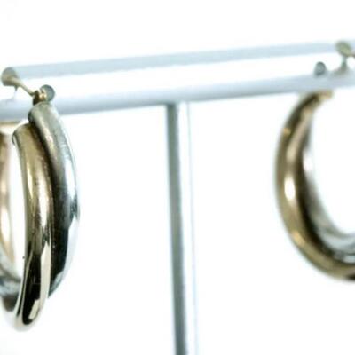 10k/Sterling Two Tone Double Hoop Earrings