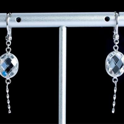 Pair, 18K WG & White Topaz Leverback Earrings