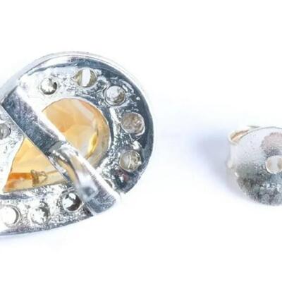 Pair, Sterling 3.10ctw Citrine & Diamond Earrings