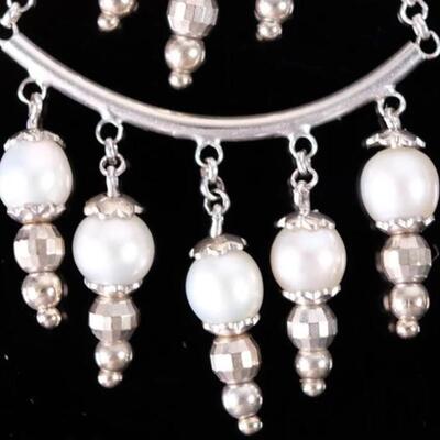 Pair, 14K White Gold & Pearl Chandelier Earrings