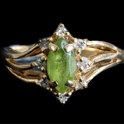 14k Yellow Gold Emerald & Diamond Ring, Size 5