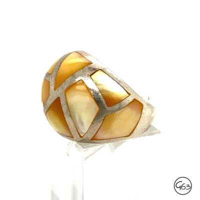 Sterling Shell Inlay Ring, Size 6
