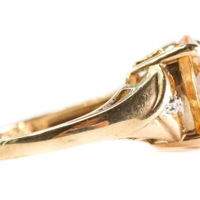 10k Yellow Gold Diamond & Citrine Ring, Size 6.5